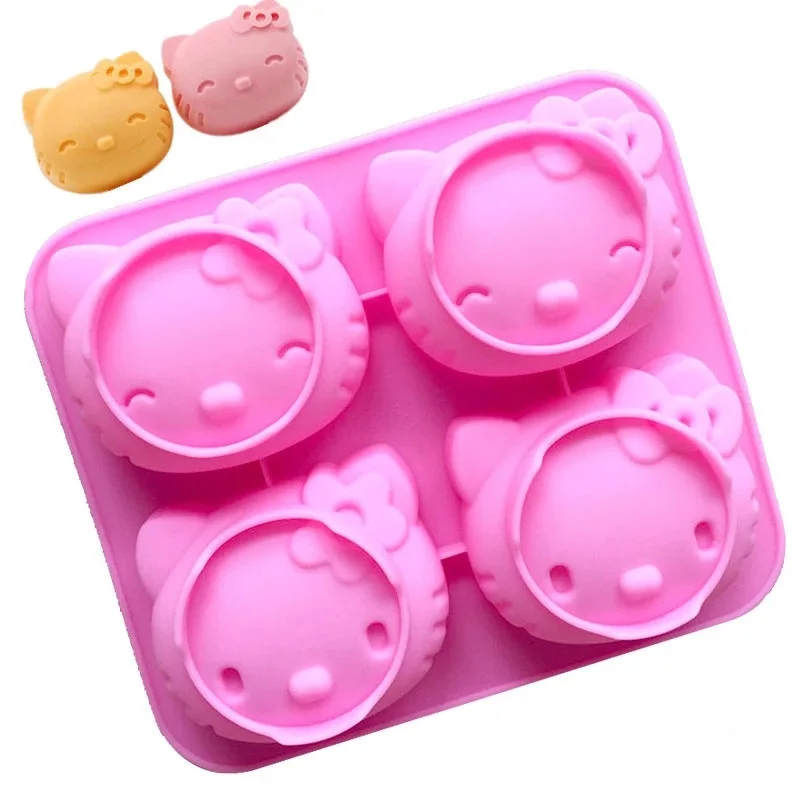 4 Pack Anime Hello Kitty Stitch Cake Chocolate Mold Cute Cartoon Anime Figure Jelly Mold Homemade Food Tools Ice Making Mold