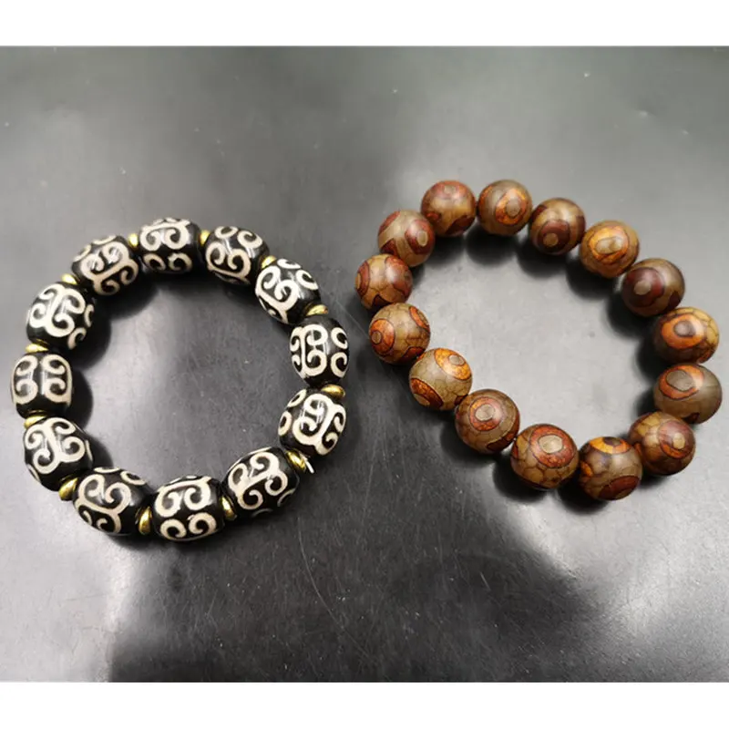 Black And White Bead 14Mm Three-Eye Dzi Agate Bracelet