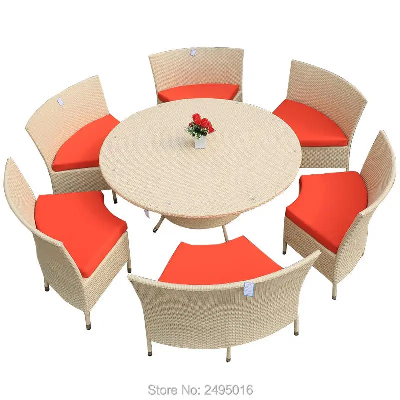 7 Pcs Outdoor Dining Sectional Table Chair Set Rattan Wicker Sets For Garden Indoor And Outdoor With Cushion And Covers