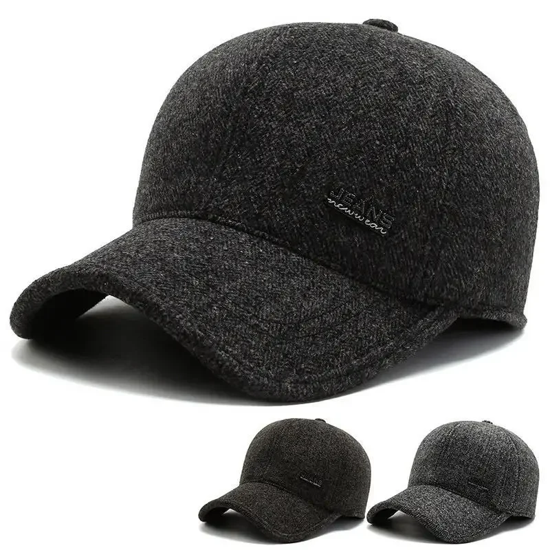 

Men's Hat Autumn and Winter Middle-aged and Elderly Baseball Cap Herringbone Warm Ear Protector Cap Fashion Dad Hat