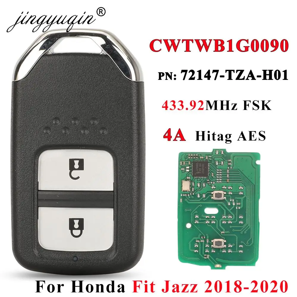 

jingyuqin 72147-TZA-H01 433.92MHz 4A Smart Remote Car Key Fob for Honda FIT Jazz XRV Venzel HRV 2018 2019 2020 FCC CWTWB1G0090