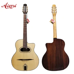 Aiersi brand handmade professionals playable gloss finish D hole arch top steel string gypsy jazz Manouche acoustic guitar