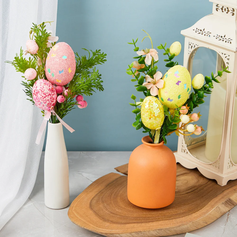 Easter Eggs Branch Diy Tree Artificial Flower Arrangements Bouquets Desktop Decoration Home Office Garden Easter Party Decor