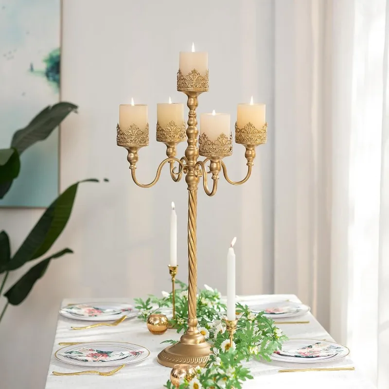 European Vintage Floor Standing Wrought Iron Candelabra, Lace Candle Cup, Wedding & Hotel Scented Candle Holder Decor