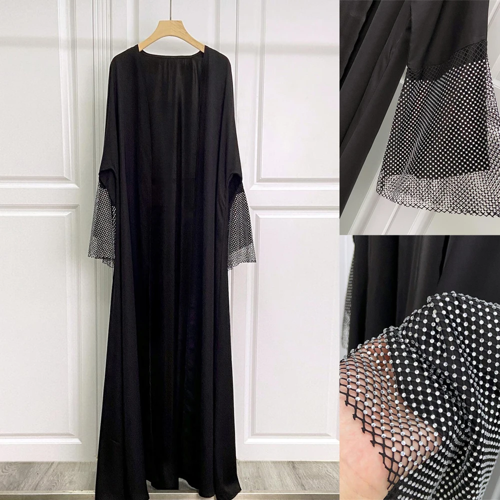 

Open Abaya for Women Black Nida Cardigan Muslim Dress Abayas Dubai Luxury Stretch Diamond Kaftan Kimono Femme Musulmane Ramadan