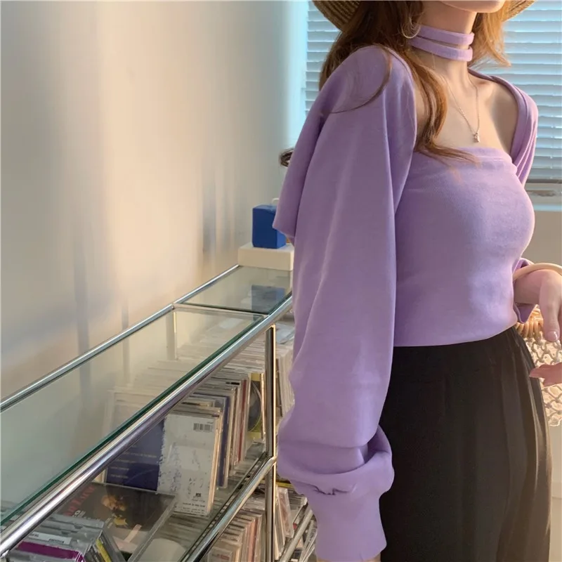 Women Fashion Sexy Casual T-shirts Two-piece Suit 2024 New Summer Women's Thin Shawl Top Tube Tops All-match Long Sleeve Tees