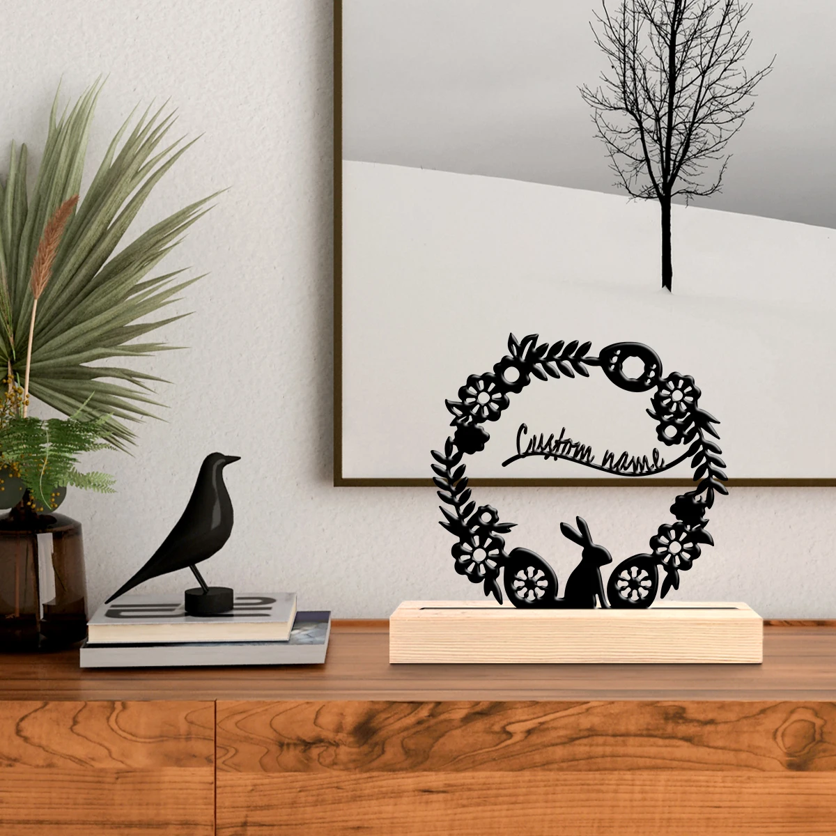 1pc Metal Ornaments with Customizable Names Custom Content With Wooden Base Desk Ornaments for Study Rooms,Bedrooms,and Offices