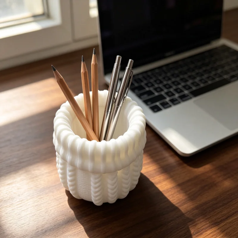 Matte White Cable-Knit Texture Makeup Brush Storage Bucket, Three-Dimensional Embossed Knitted Ribbed Design Vanity Storage Box, Simple Nordic Style Multifunctional Desktop Storage Container, Can Be Used as a Stationery Pen Holder, Suitable for Office Storage, Soft Matte Texture with Fine Three-Dimensional Weave, Neutral Bohemian Style, Compatible with Various Home Decor Styles, Suitable for Dressing Tables, Study Rooms, Dorms, Office Desks, Home Offices, Space-Saving and Aesthetically Pleasing Ornament, Women's Birthday Gift