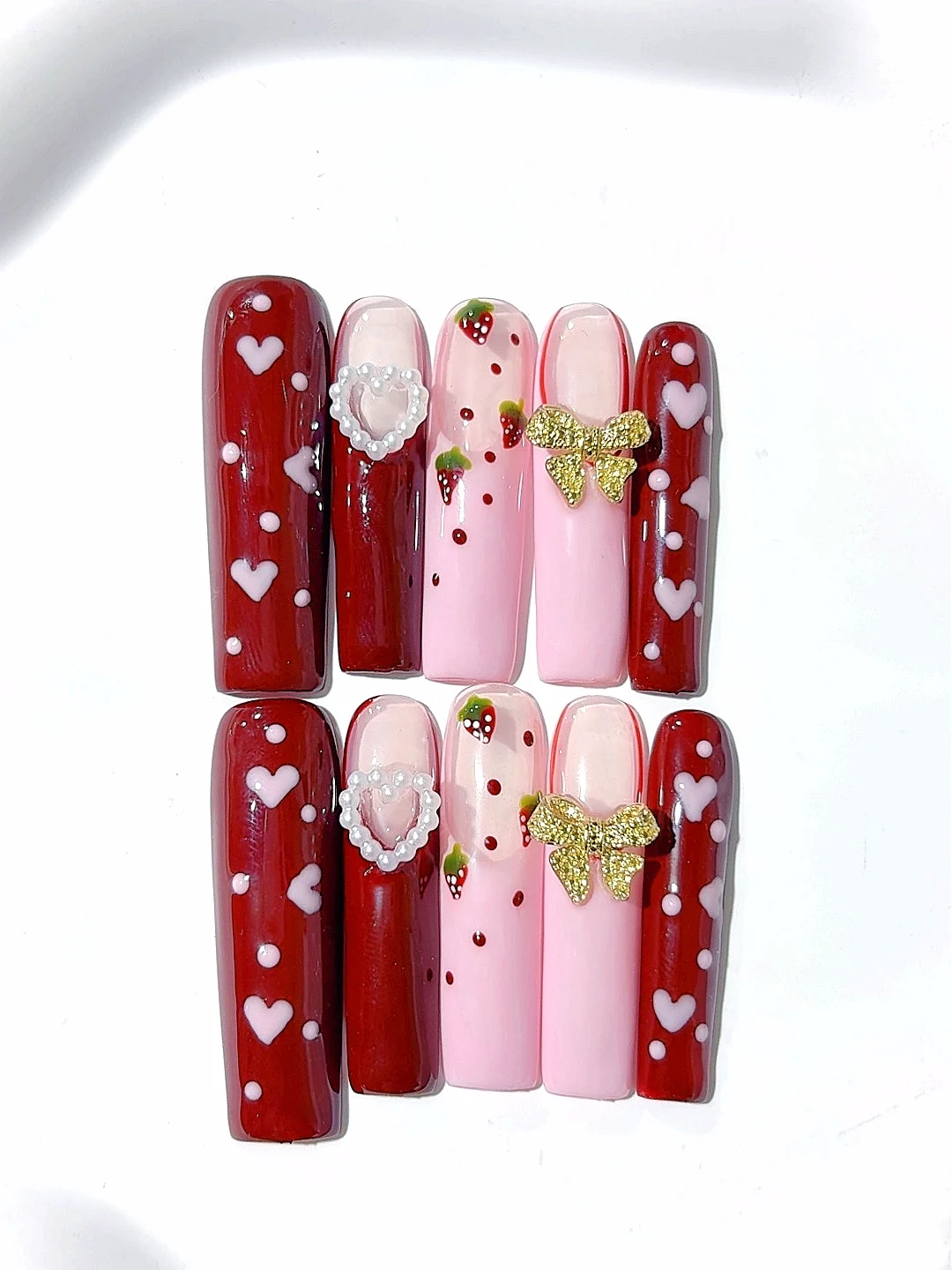 

Red Love Heart Spotted Water Pipe Style Fashion Nail Art (Jsa09)