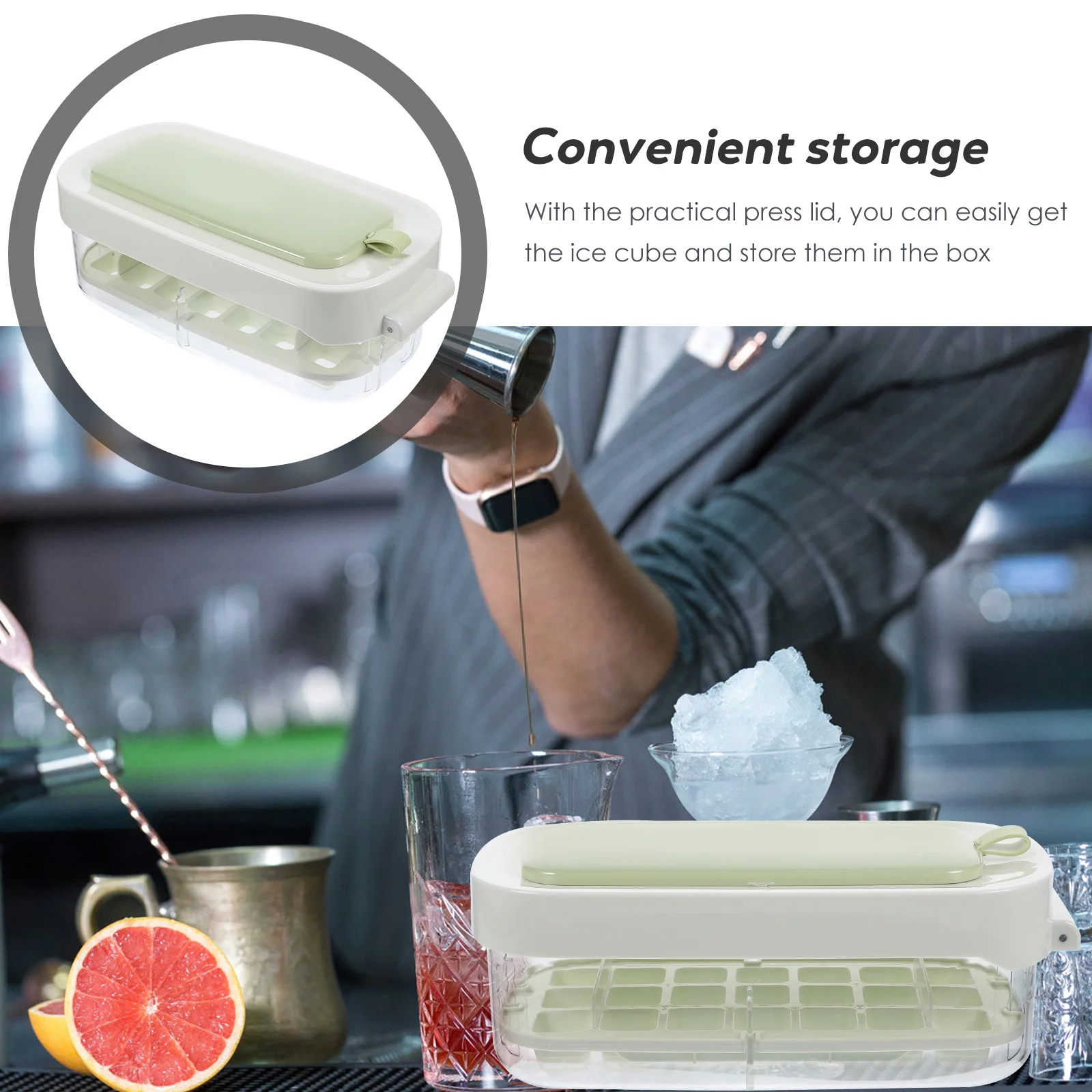 

1Set Large Capacity Ice Cube Mold Press Type Ice Cube Maker for Home Kitchen Storage Box Convenient Summer Use