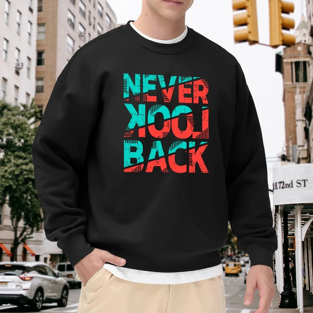 

Men's Black Crew Neck Loose Sweatshirt with Letter Print, Street Fashion Top, Versatile for Everyday Casual Wear, Comfortable, Breathable, and Non-Shrinkable