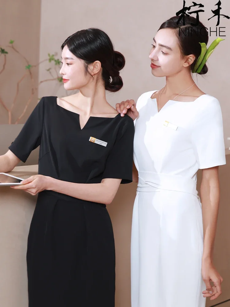 2023 verão novo de alta qualidade vestido salão beleza esteticista roupas trabalho pé banho salão saúde técnico spa vestido