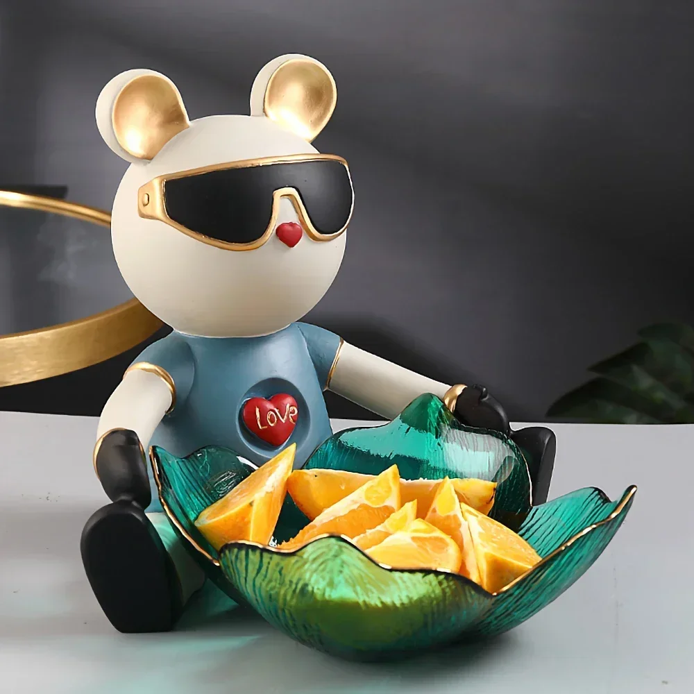 

3D Bear Table Ornaments Decoration,Animal Figurines,Desktop Key Candies Dish,Storage Glass Tray,Nordic Home Living Room Decor