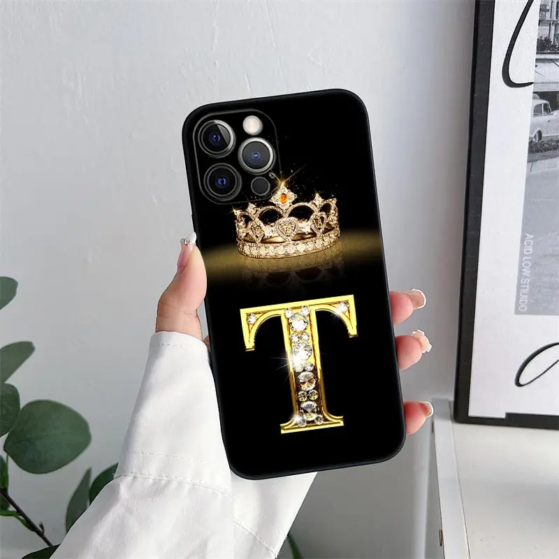Initial Letter Q T R V X Y W P Phone Case for iPhone 11 15 Pro Max Case Coque 14 Plus 13 Pro 12 11 X XS XR 7 8 SE TPU Soft Cover