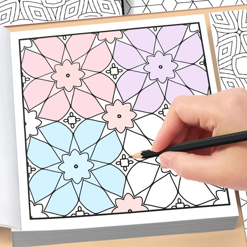 Adults Geometric Patterns Coloring Book Relaxing Geometric Line Drawing Pages Stress Relief Meditation Art Workbook