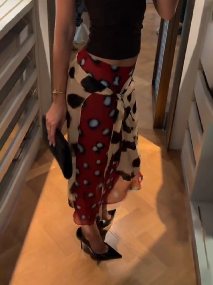 Schicker Retro Zweifarbiger Polka-Dot Wickelrock für Damen, Hochgeschnittener Chiffon Stylischer Midirock, Sommer Casual Urlaubs-Streetwear – Detail 4