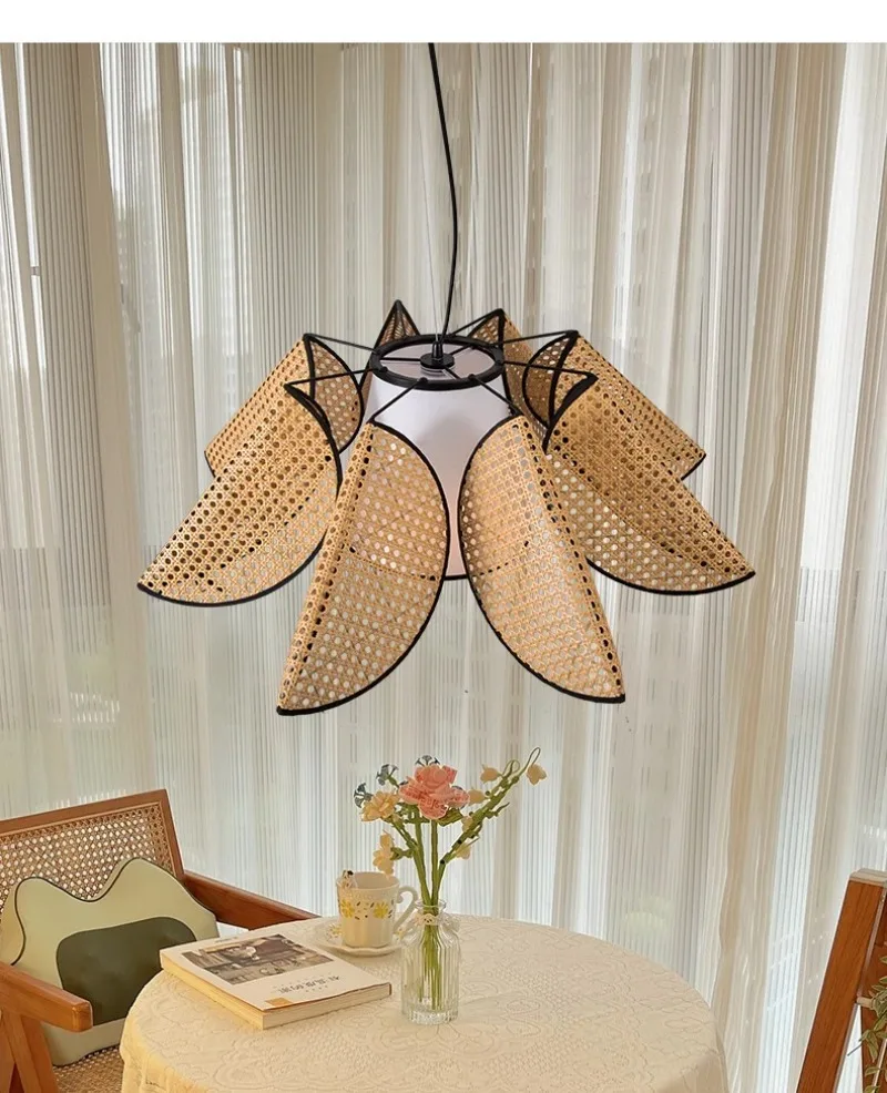 Natural Wabi-sabi Style Rattan Woven Pendant Light For Restaurant Banquet Hall Homestay Study Zen