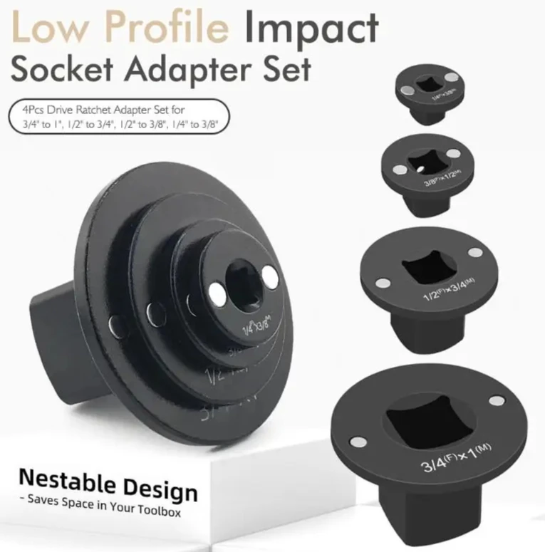 

Low-Profile Impact Driver Socket Adapter Set, 3/4" to 1" 1/2" to 3/4" 3/8" to 1/4" Reducers for Power & Hand Tools
