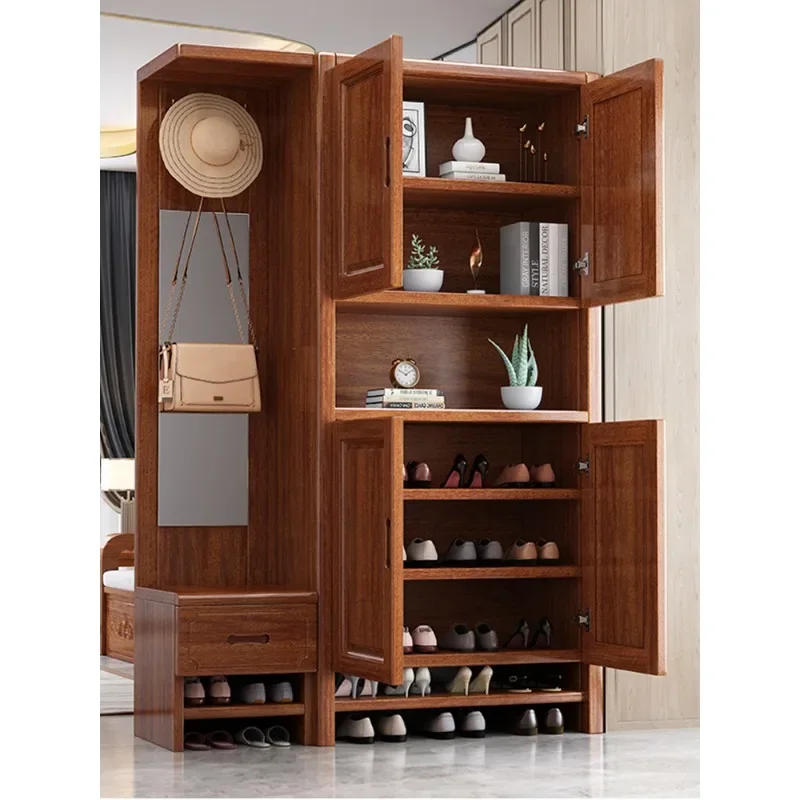Solid wood with mirror porch cabinet household living room partition cabinet shoe cabinet