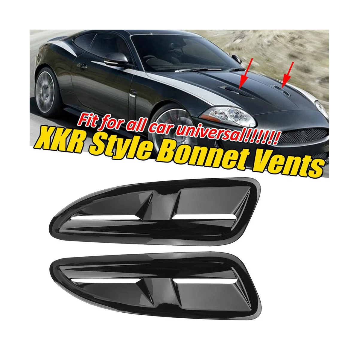 Bonnet Air Vent Cover Trim Universal for Jaguar XKR XK8 Mazda MX5 RX8 Focus RS ST Fiesta Accessories, Bright Black