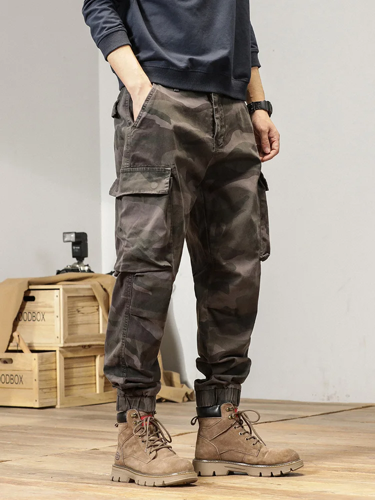 Spring Summer Camouflage Cargo Pants Men Multi-Pockets Workwear Baggy Joggers Army Military Cotton Casual Tactical Trousers