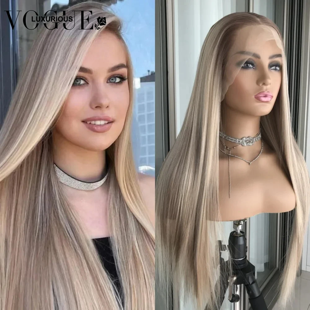 Highlight Blonde Brown Colored Straight Human Hair Closure Wigs 13X4 Transparent Lace Front Wig For Woman Pre Plucked On Sale