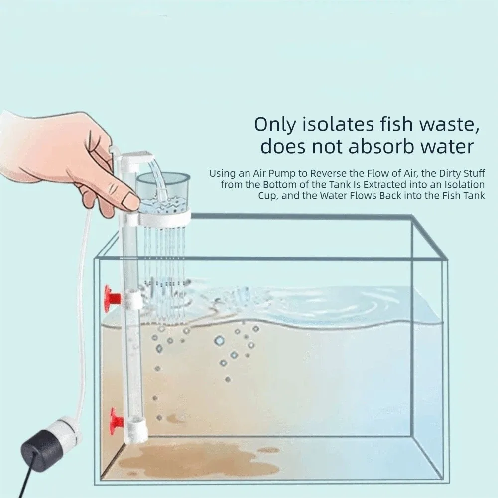 Detachable Aquarium Water Changer Efficient Reverse Air Lift Fish Waste Collector Powerful Suction Aquarium Bottom Poop Cleaner