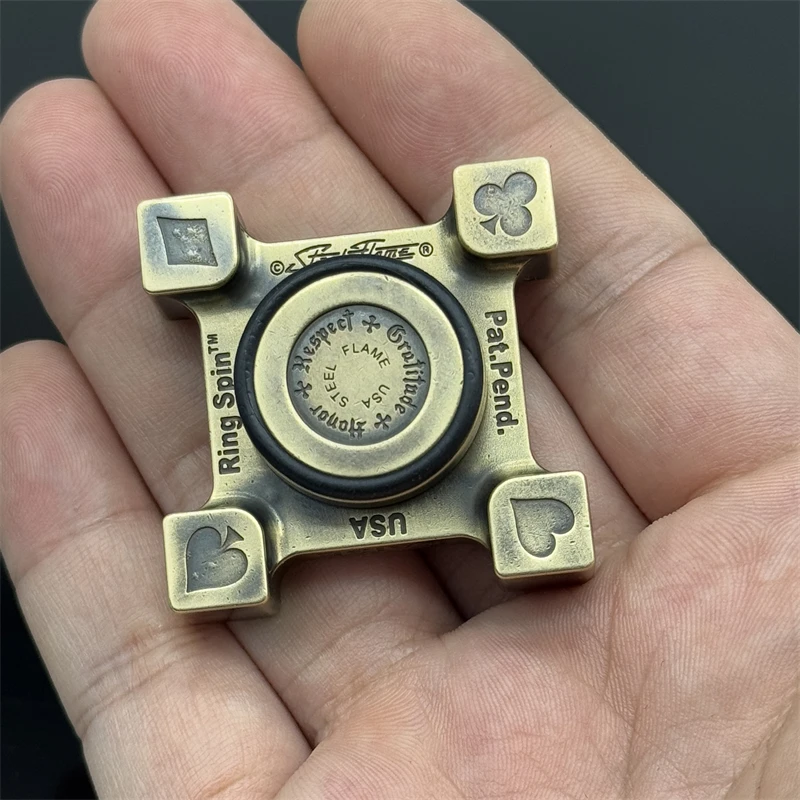 Creative Brass Hand Spinner Retro Mahjong Pattern & Poker Skull Pattern Fidget Spinner Stress Relief Fidget Toys ADHD Tools