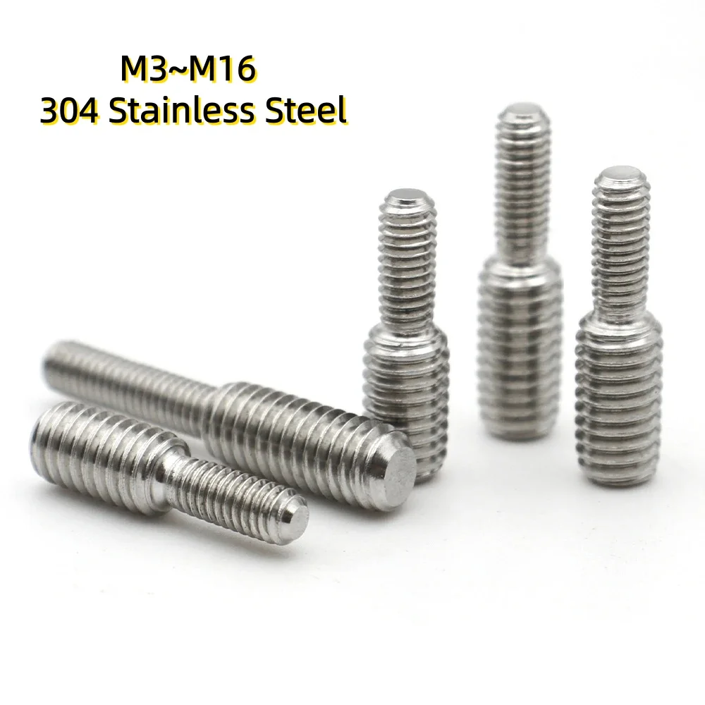 M3~M16 304 Stainless Steel Change Thread Size Reducer Head Bolt Diameter External Thread Double Head Conversion Screw