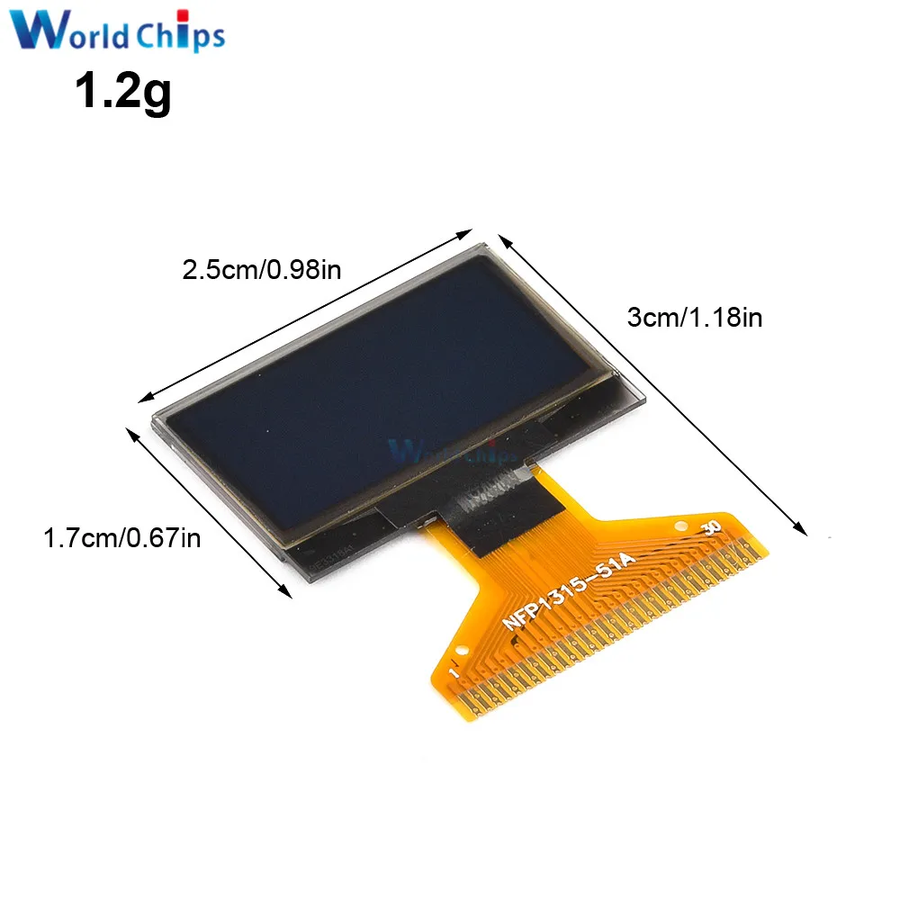 0.96 Inch OLED LCD Screen 128X64 Resolution Control Chip SPI IIC Interface 30PIN Blue/White/Yellow Blue Display Module