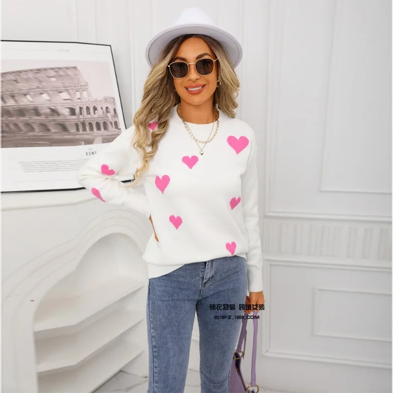 

Осенне-зимний свитер Love с длинными рукавами, женский свободный свитер с вышивкой