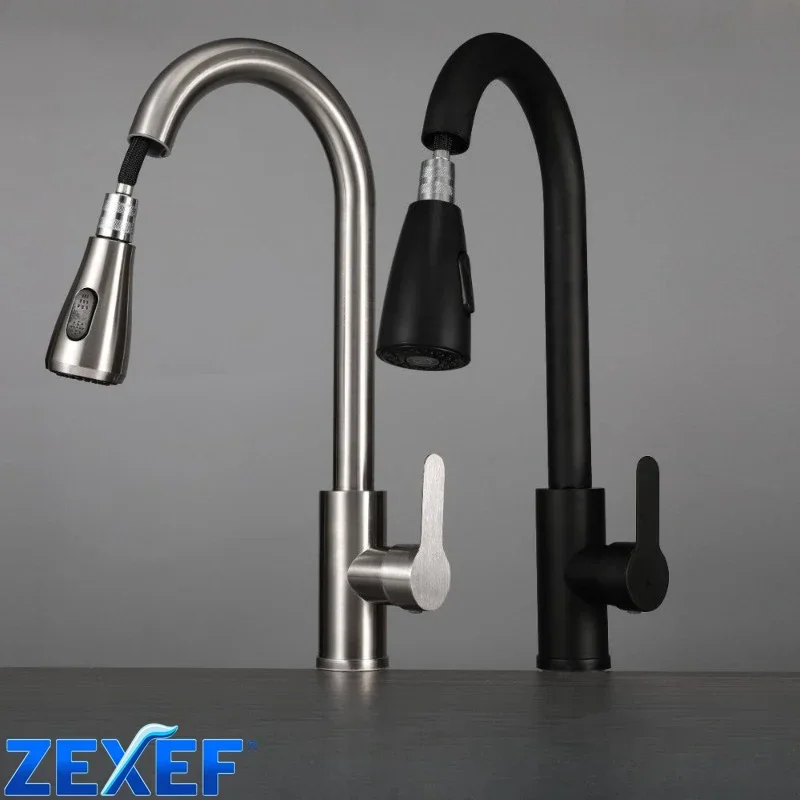 With Two 360 Swivel Pull-out Modes Single-lever Accessory Articulated Faucet Kitchen Sink Mixer Stainless Steel