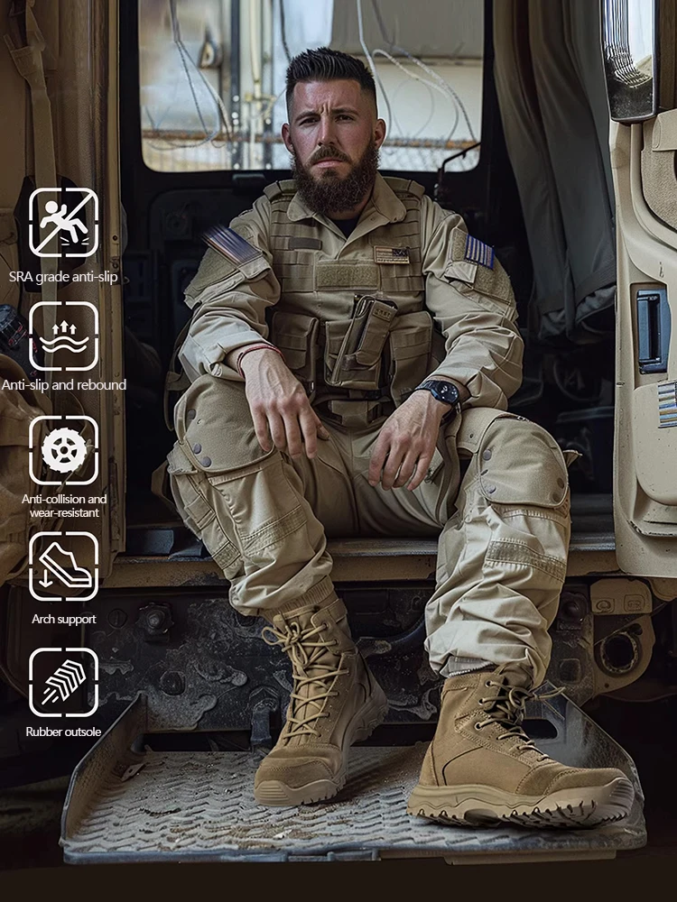 Outdoor tactical boots, desert boots, hiking and mountaineering shoes, combat boots are waterproof, anti-slip and wear-resistant