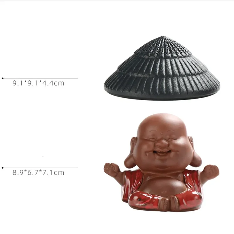 Creativity Purple Clay Tea Pet with Tea Strainer Monk Buddha Figurine Ornaments Handmade Crafts Tea Set Decoration Accessories