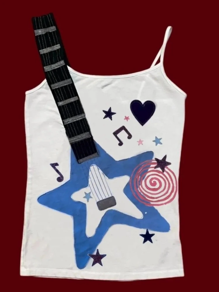 Y2K Punk Rock Visual Kei Women Camisole Rebellious Music Symbol Graphic Vintage Retro Aesthetic Sleeveless Tank Top