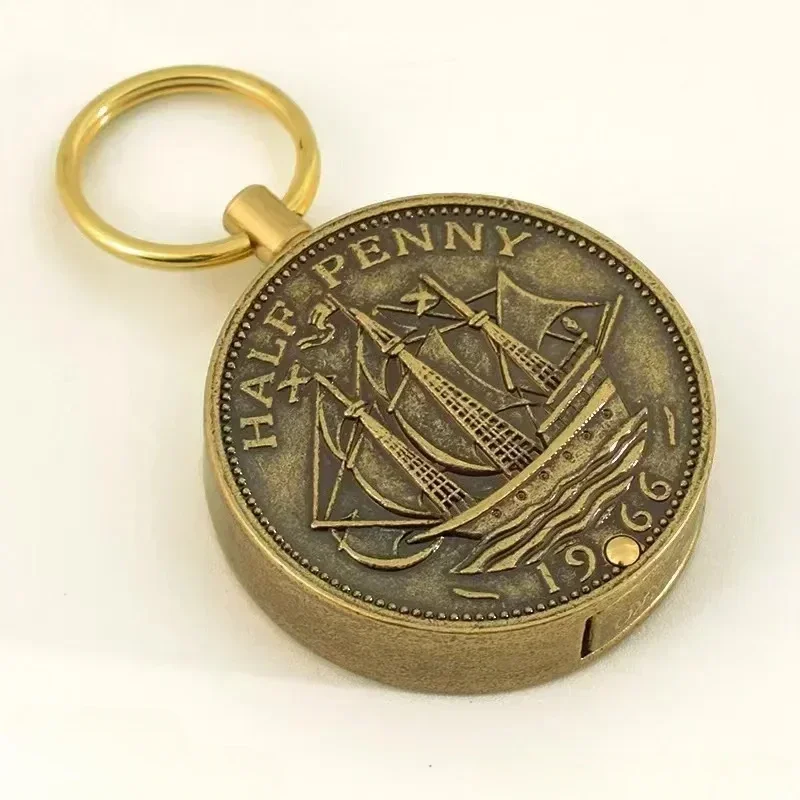 Retro Coin Kerosene Torch Lighter with Keychain Mini Portable Flint Griding Wheel Cigarette Lighters Smoking Accessories - Image 3