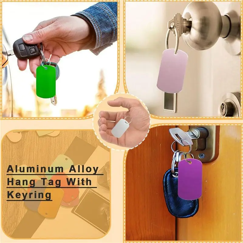 AA81-100 Pack Aluminum Tag Blanks Engraving Blank Metal Tags With Hanging Hole Pet ID Double Sided Stamping Engraving Tags