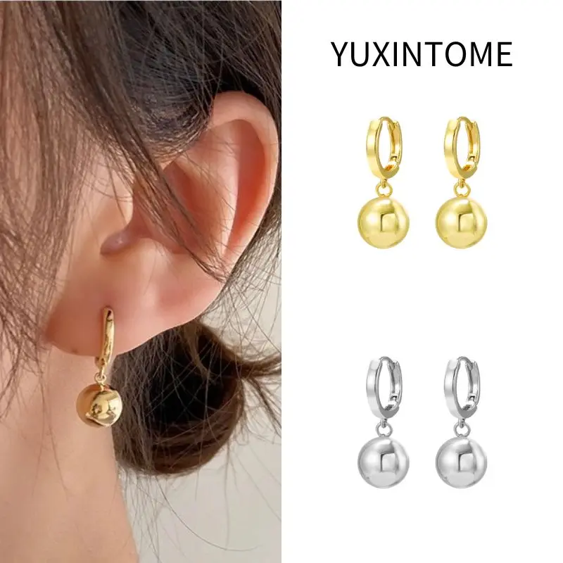 

925 Sterling Silver Needle Minimalist 10mm Round Ball Pendant Earrings for Women Fashion Hoop Earrings Party Fine Jewelry Gifts