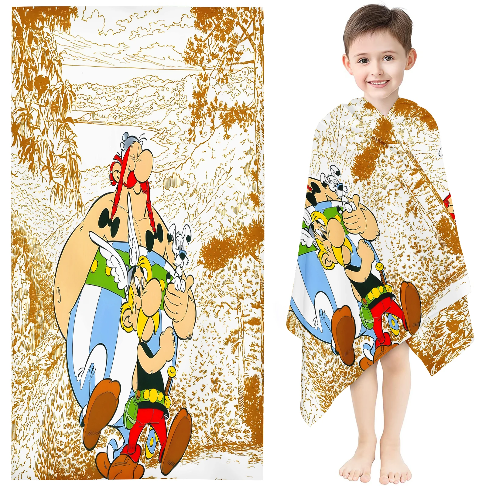Asterix The Gaul Beach Towel Kids Cartoon Obelix Idefix Print Microfiber Quick Dry Bath Towel For Swimming Camping Travel - view 2