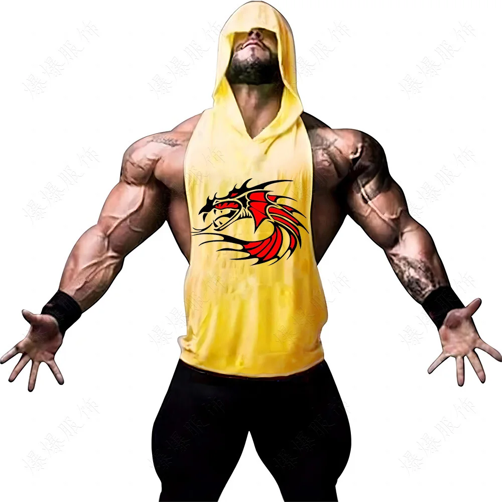 

Adult men's hooded vest Heroic Vigorous Eagle print Gym must-have men's top sleeveless shows smooth muscular strength full movem