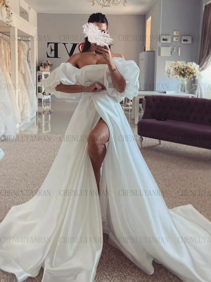 

Puff Sleeves Wedding Dresses Off-Shoulder A-Line Long Bride Dresses Side Split Sexy Dresses For Women 2025 Robe De Mariée