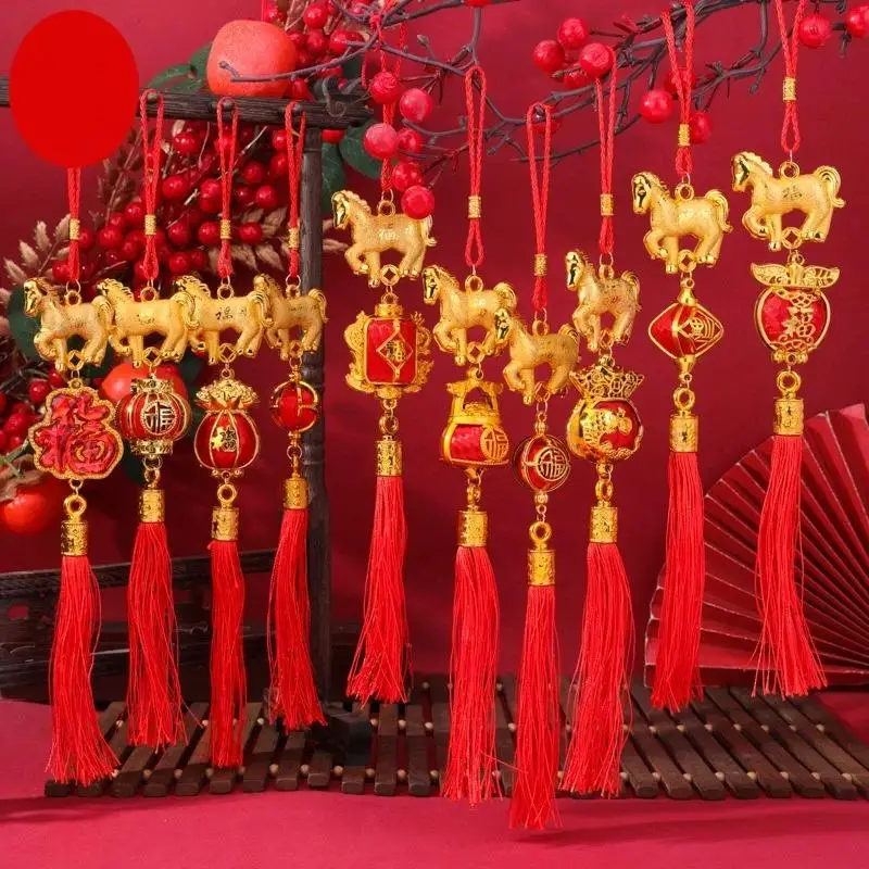 Świąteczny Znak Zodiaku 2026 Rok Końskiej Latarni Zawieszka Chiński Nowy Rok Czerwono-Złota Szczęśliwa Dekoracja Zawieszka Samochodowa Akcesoria Prezenty