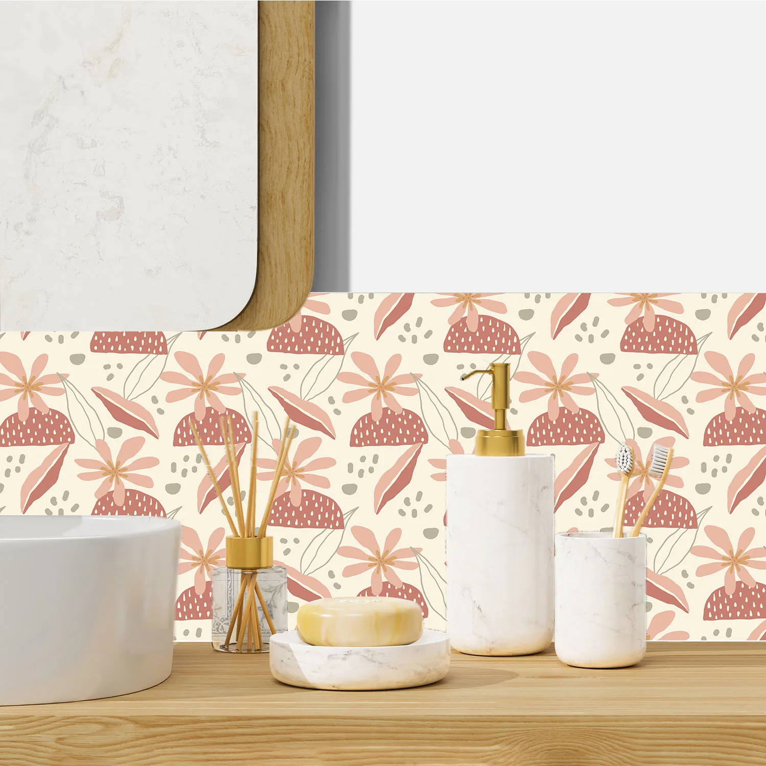 Floral Rainbow Pattern Wall Border Sticker Waterproof for Kitchen Backsplash Bathroom Vanity Dining Room Wall Molding Home Decor