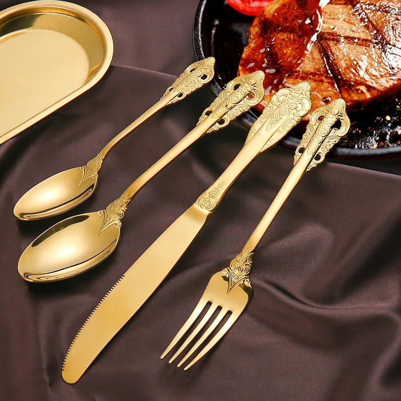 304 Stainless Steel Cutlery Set Palace Style Tableware Western Dinnerware Steak Knife Fork Spoon Teaspoon