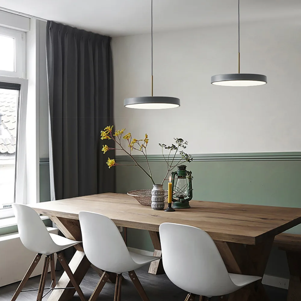 

Northern Europe Minimalist Metal Pendant Light Hanging Lamp Creative Modern Simple Round Saucer for Bed Dining Room lighting