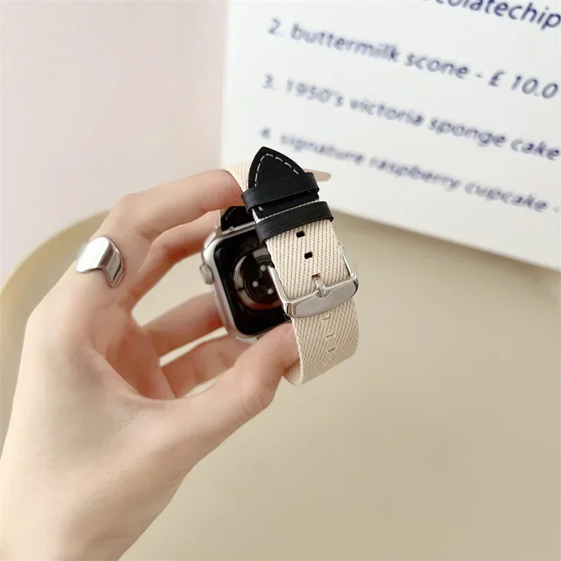 สายไนลอนสำหรับสายคาด Apple Watch 42มม. 41มม. 40มม. 38มม. สายรัดข้อมือสำหรับ iWatch Series 10 9 7 8 SE2 SE3 44มม. 45มม. 42มม. 46มม. Ultra2 49มม.