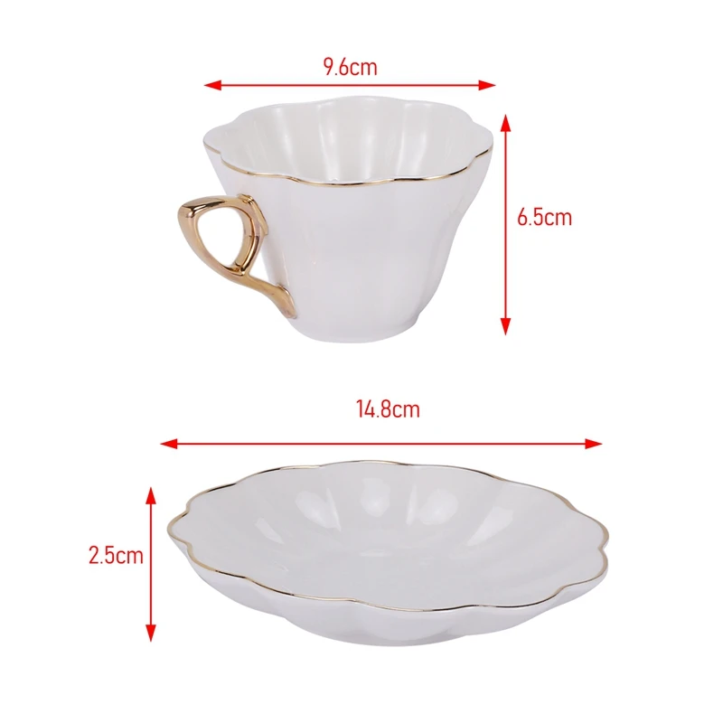 Elegant Flower Bone China Tea Cup Saucer Set Ceramic Tea Cup White Porcelain Coffee Cup Tea Set Coffee Cup Espresso Cup