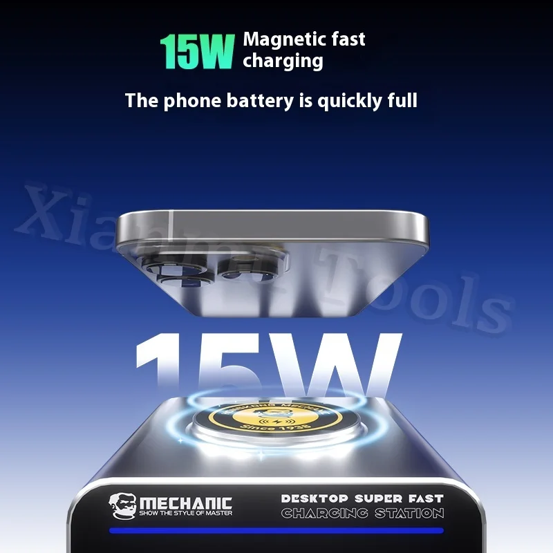 MECHANIC G-PowerNitride-Gallium Desktop Super Fast Charging Station – 160W Multi-Port Real-Time Power Display Wireless Charging