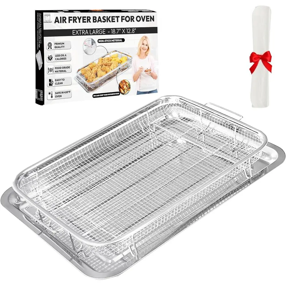 

Extra Large Air Fryer Basket or Oven, Oven Air Fryer Basket and Tray Set With 30PCS Parchment Papers, Stainless Steel Air Fryer