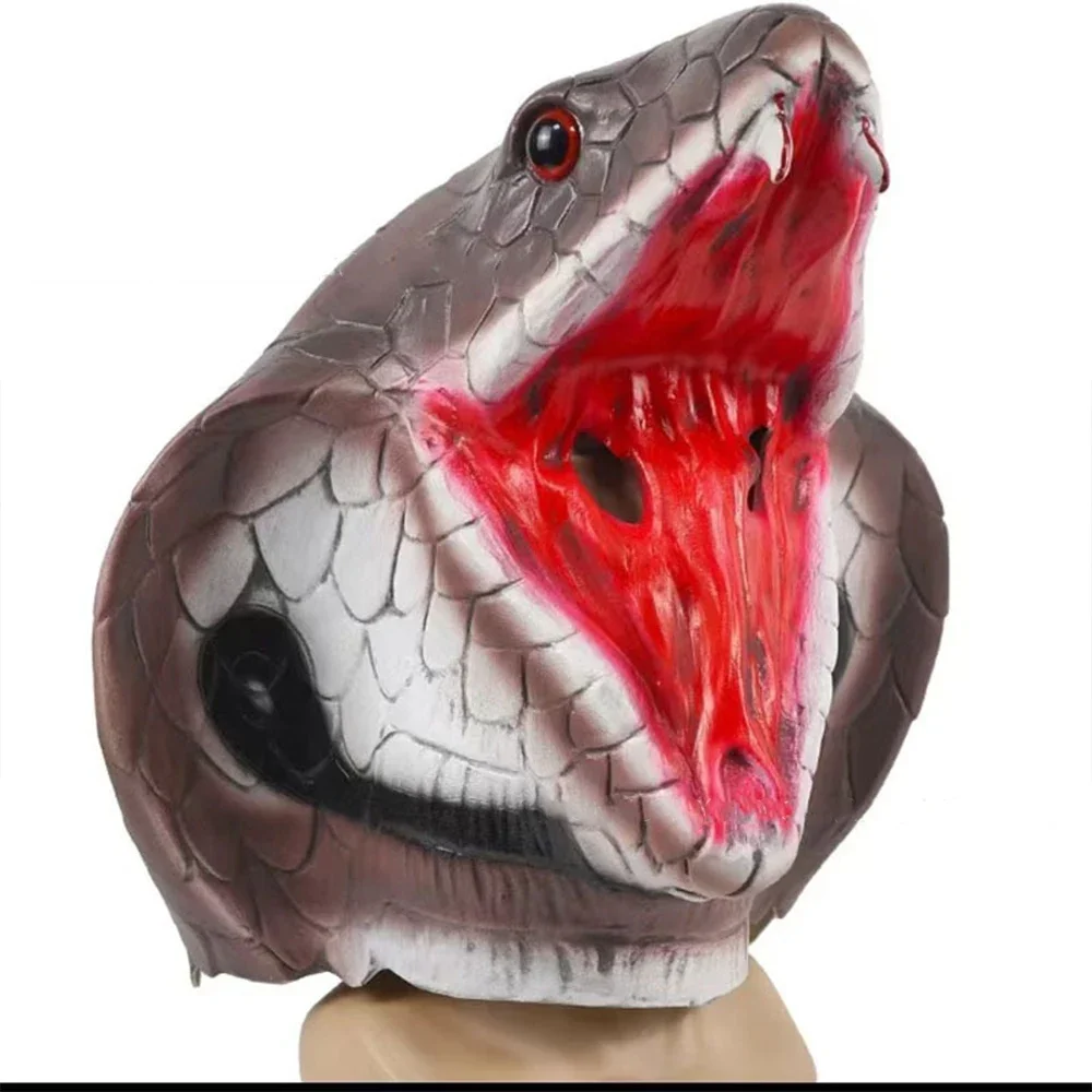 

Realistic Snake Head Mask Halloween Latex Scary Horror Creepy Frightening Reptile Face Cover Cosplay Costume Party Terror Prop